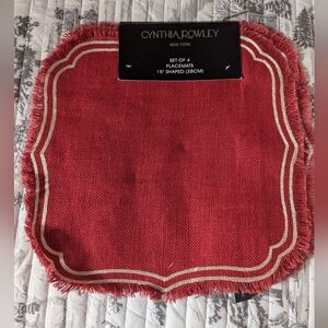 set of four Cynthia Rowley burlap red placemats